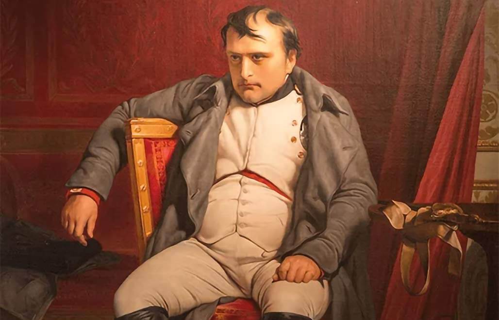 Schilderij van Napoleon Bonaparte tijdens zijn verbanning, spelend met kaarten