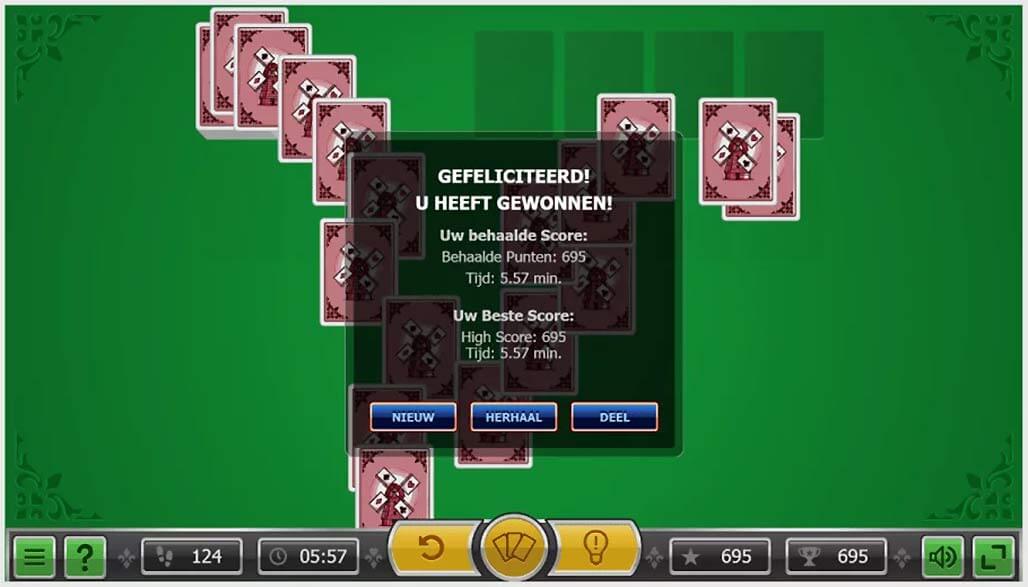 Eindscherm na het winnen van een Patience-spel